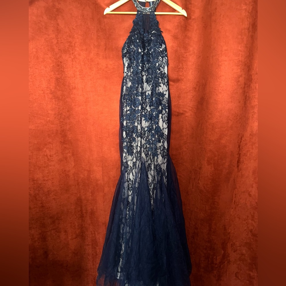 Beautiful navy blue lace formal dress
